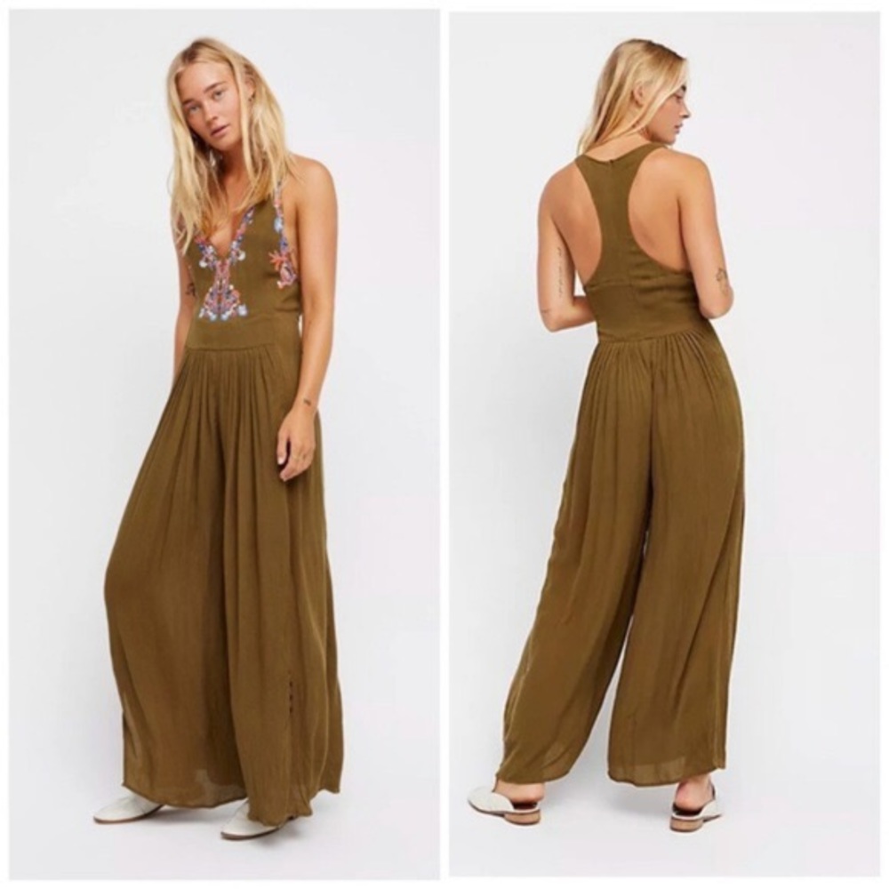 Free People Amalfi One Piece Jumpsuit Olive Green